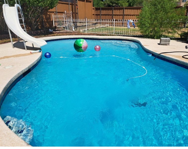 Clear blue swimming pool after recovery service