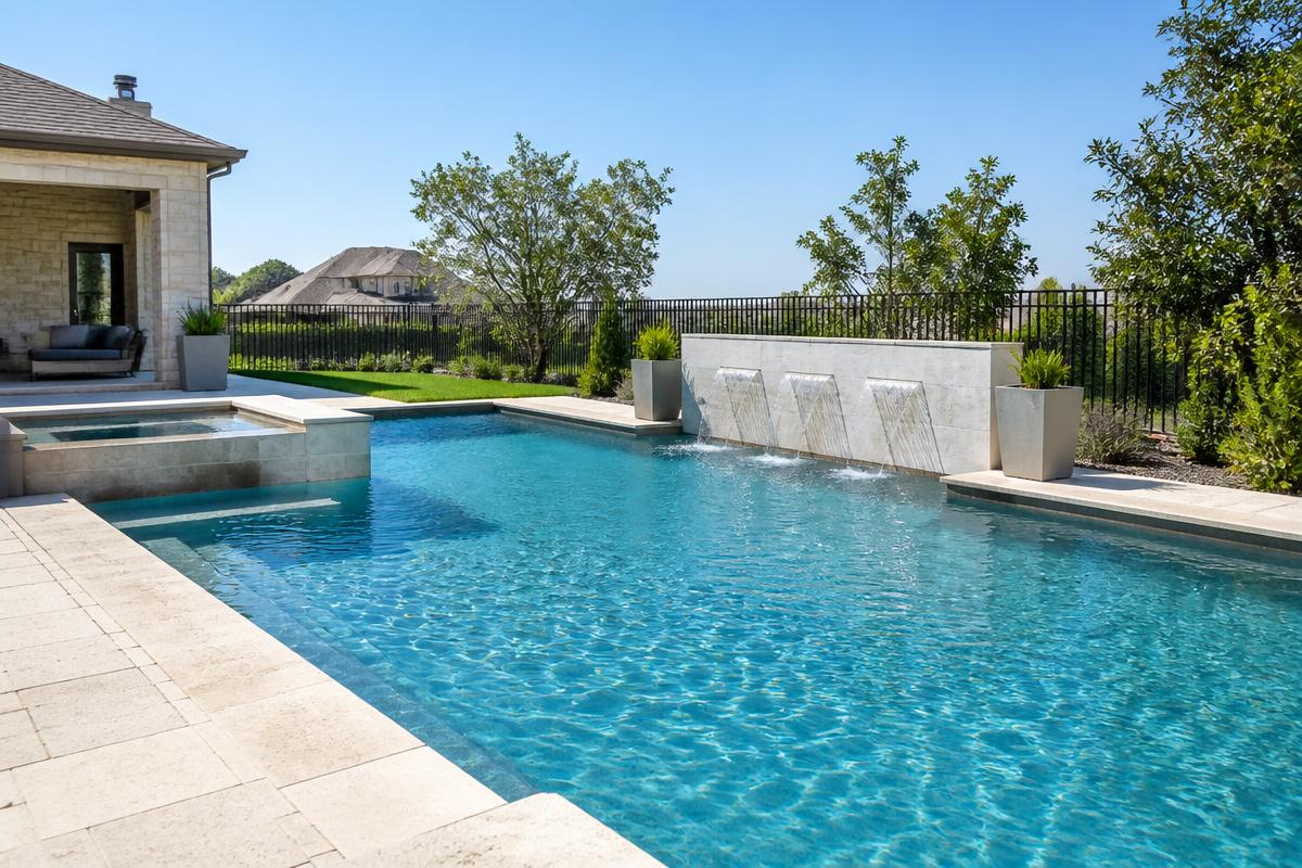 Clear modern backyard pool in North Texas
